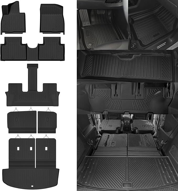 All Weather Floor Mats for 2026 Hyundai Palisade Gas 8 Seats Floor Mats & Trunk Mat with Backrest Mats & 2nd Backrest Mats for Palisade Accessories Odorless Anti-Slip Floor Liner(Not for SE)