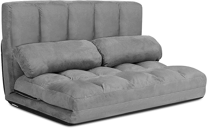 DORTALA Foldable Floor Sofa, 6-Position Adjustable Lounge Couch with 2 Pillows & Suede Cloth Cover, Modern Lounge Mattress Video Gaming Lazy Couch, Floor Seating Sofa, 71" x 44.5", Grey