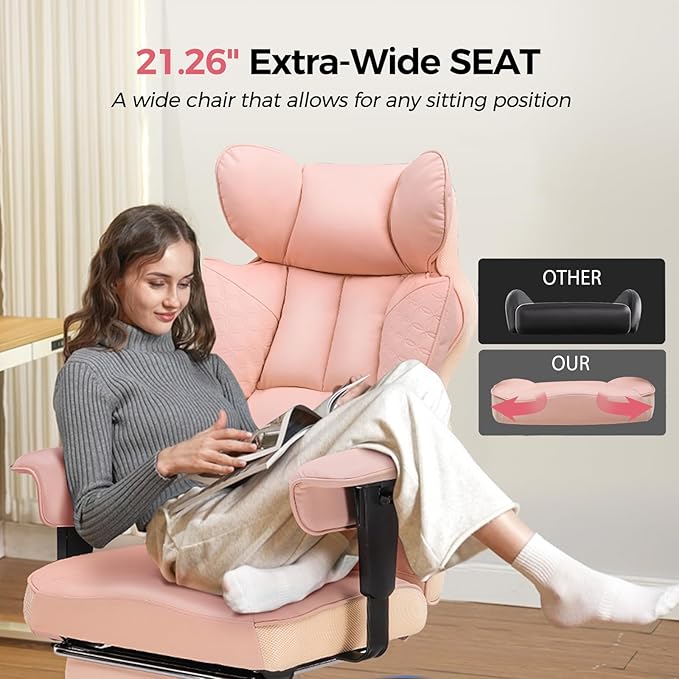 COMHOMA Desk Office Chair 400LBS Big and Tall Office Chairs Ergonomic Gaming Chairs with Wide Seat Leather High Back Chair with Foot Rest Adjustable Armrests Pocket Spring Lumbar Support
