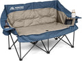 Huskfirm Double Camping Chair Oversized Padded Camping Chairs for Adults Folding Loveseat with Cup Holders and Side Pockets Heavy Duty Outdoor Lawn Chairs for Camping,Sports, Fishing,Beach,Blue
