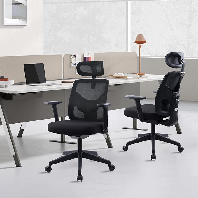 CLATINA Heavy Duty Ergonomic Office Chair 400LBS, Big and Tall Desk Chair with Adjustable Lumbar Support Mesh Back & Headrest, Swivel Computer Task Chair with 3D Arms for Home, Conference, Black, 6PCS