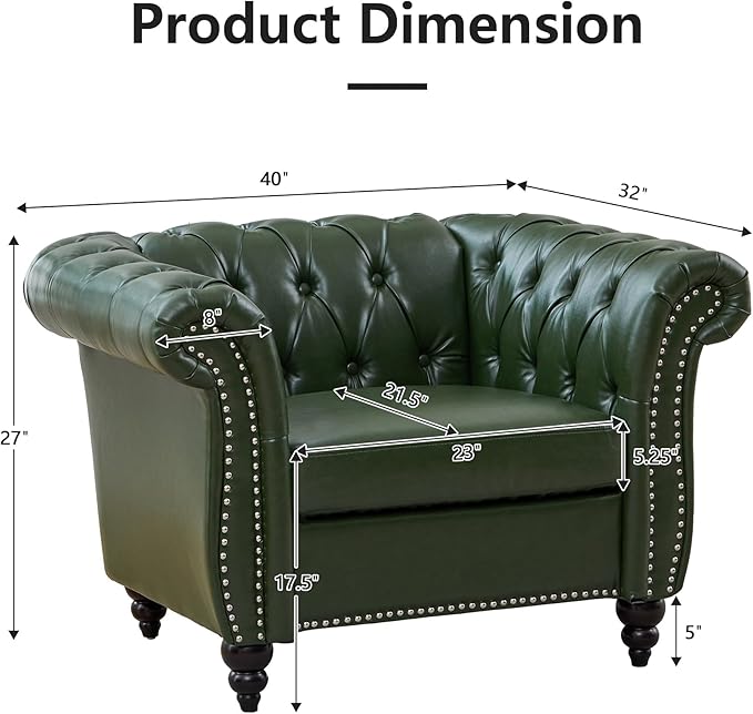 QHITTY Accent Chair, Chesterfield Chair Modern Leather Upholstered Chair with Tufted Back for Living Room Furniture (Green)