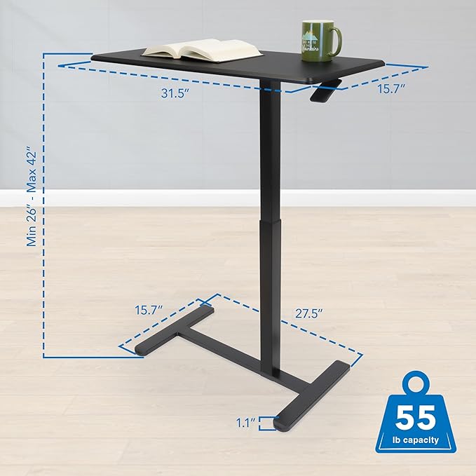 Mount-It! Overbed Table with Wheels, Adjustable Height Bedside Table for Hospital & Home, Over The Bed Laptop Desk, Rolling Hospital Bed Table for Eating, Working, or Recovery (Black)