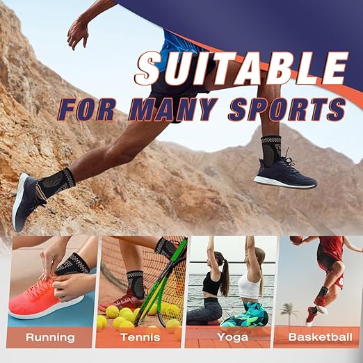 DRNAIETY Copper Ankle Brace for Men & Women - 2 Pack Ankle Compression Sleeve, Compression Support for Plantar Fasciitis, Achilles Tendonitis, Foot Pain, Swelling - Everyday Use (Yellow-Black L)