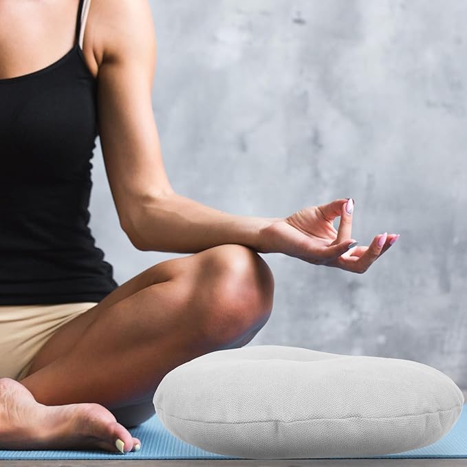 Japanese Style Floor Cushion Tatami Seat Mat Small Light Gray Cotton Meditation Pillow Comfortable Floor Seating Cushion for Living Room and Bedroom