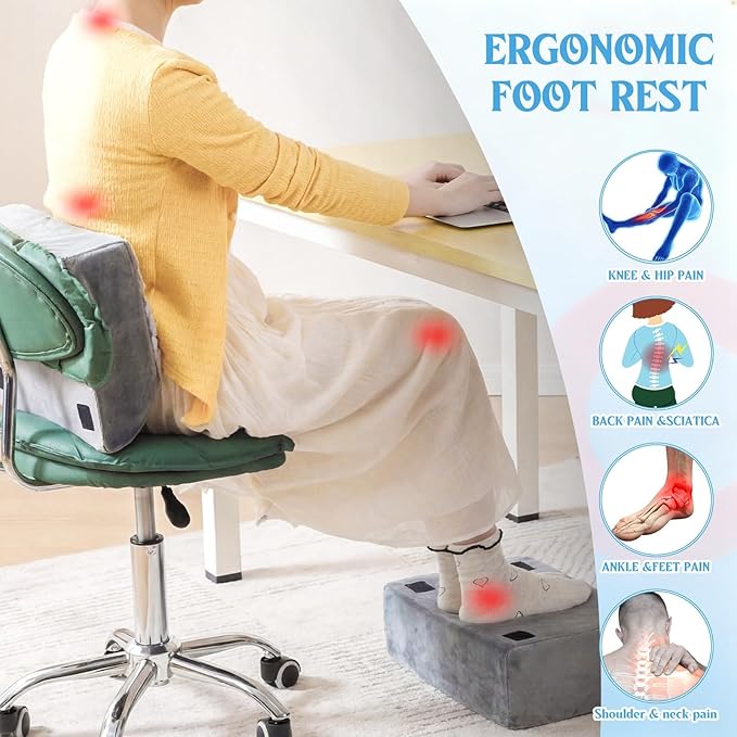 Novabright Adjustable Under Desk Foot Rest, Memory Foam Foot Stool with Gel Top and Warm Pocket Washable Cover Footrest for Office Chair Leg and Back Pain Relief(15" X 11" X 14.4",Cambered,Gray)