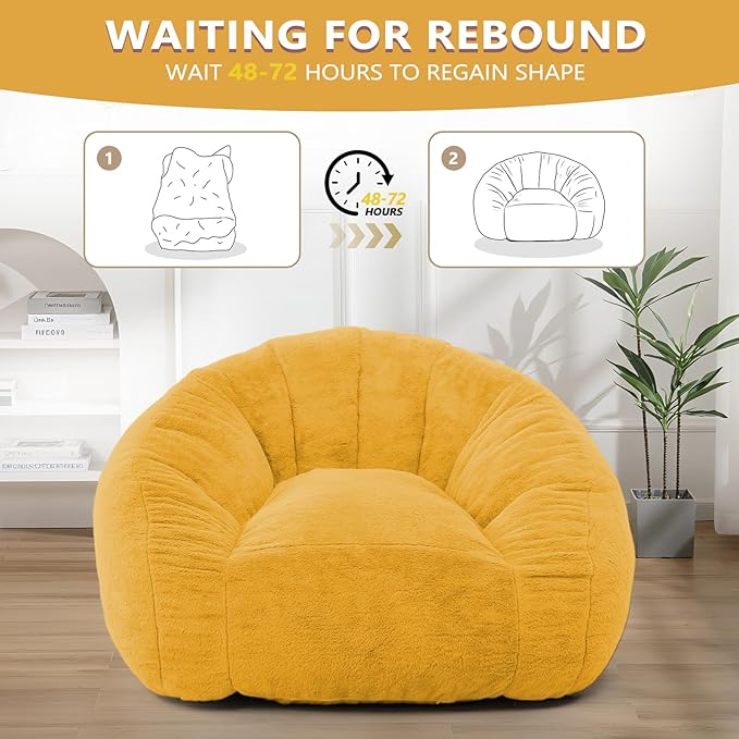 Bean Bag Chair for Adults, Soft Faux Fur Giant Beanbag Chairs, Oversized Cozy Bean Bag Couch Large Reading Chair, Comfy Bean Bag Sofa for Living Room, Bedroom & Dorm, Yellow