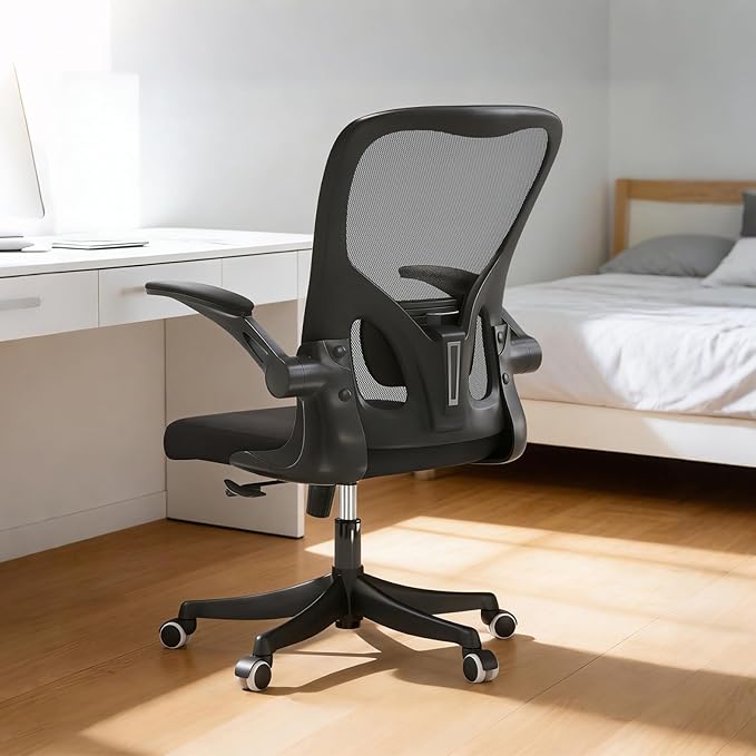 Monhey Ergonomic Office Chair with Lumbar Support, Adjustable Height, 2D Flip-up Arms, Breathable Black Mesh, Comfortable Desk Chair Chair for Home, Office, Study & Gaming