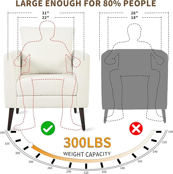QKFF Barrel Accent Chair Set of 2 with Back Pillow, Large Teddy Upholstered Armchair with Solid Wood Legs Modern Reading Chairs for Living Room Bedroom