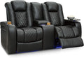 Seatcraft Anthem Home Theater Seating - Italian Leather - Power Recline Loveseat - Center Storage Console - Powered Headrests - Arm Storage - USB Charging - Cup Holders, Black