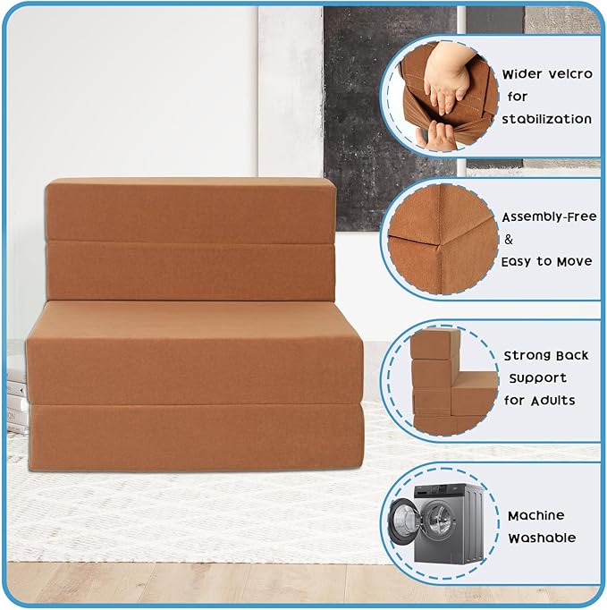 Folding Sofa Bed with Backrest 4 in 1 Convertible Sleeper Chair Memory Foam Fold Out Chair Bed Foldable Mattress Portable Floor Futon Sofa Couch for Living Room/Dorm/Guest Room/Home Office