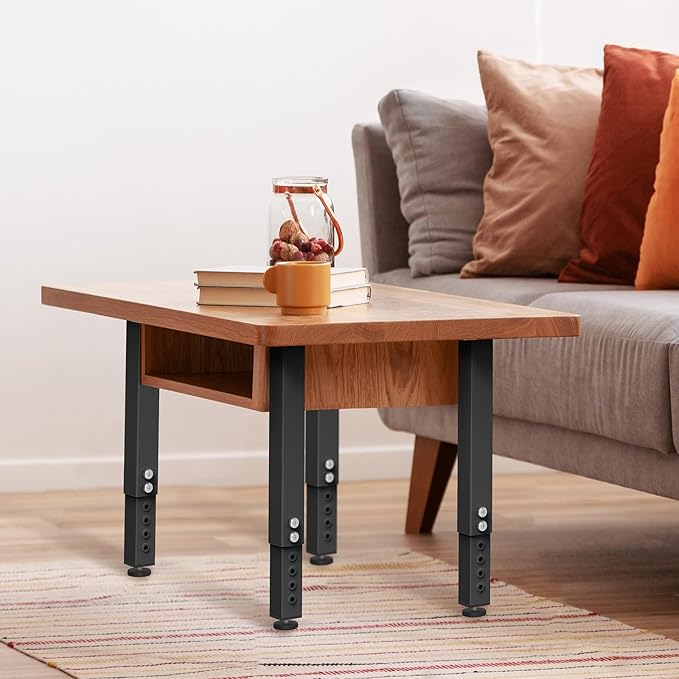 POROHOM 4PCS Adjustable Square Table Leg (14-24inch)，Metal Desk Legs, Home Office DIY Furniture Leg Set for Tables, DIY desks, Counter Tops, Kitchen Tables,Office Desk (Black)