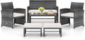 Tangkula 6 Pieces Patio Furniture Set, Outdoor Rattan Conversation Chairs Set with 1 Loveseat, 1 Coffee Table, 2 Armchairs and 2 Ottomans for Garden, Deck, Backyard and Poolside (Off White)