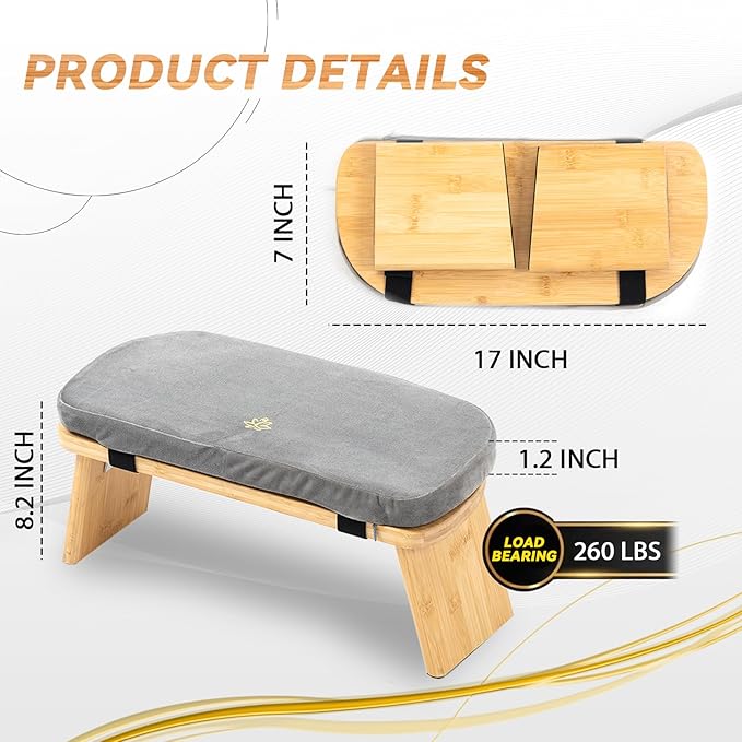 Estleys Meditation Bench, Bamboo Meditation Stool, Folding Kneeling Meditation Bench, Seiza Prayer Bench, Prayer Bench with Meditation Cushion, Kneeling Stool (Grey)