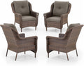 ACTREST Patio Wicker Chairs Outdoor Furniture Chair - Set of 4 Outside All Weather Lawn Dining Brown Rattan Armchair with High Back&Deep Seating for Deck Porch Balcony Backyard Garden - Grey