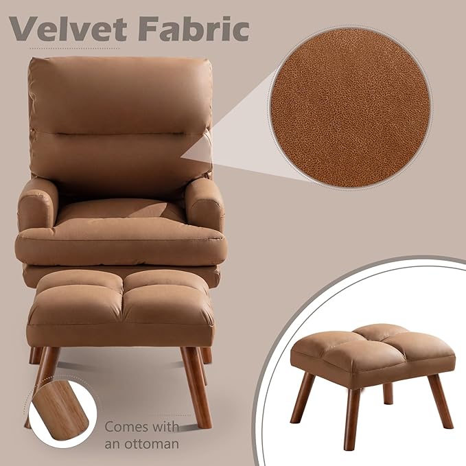 IOMOR Modern Accent Chair with Storage, Single Sofa Armchair with Plump Back Pillow, Upholstered Comfy Chair for Living Room, Bedroom, Office (Brown)