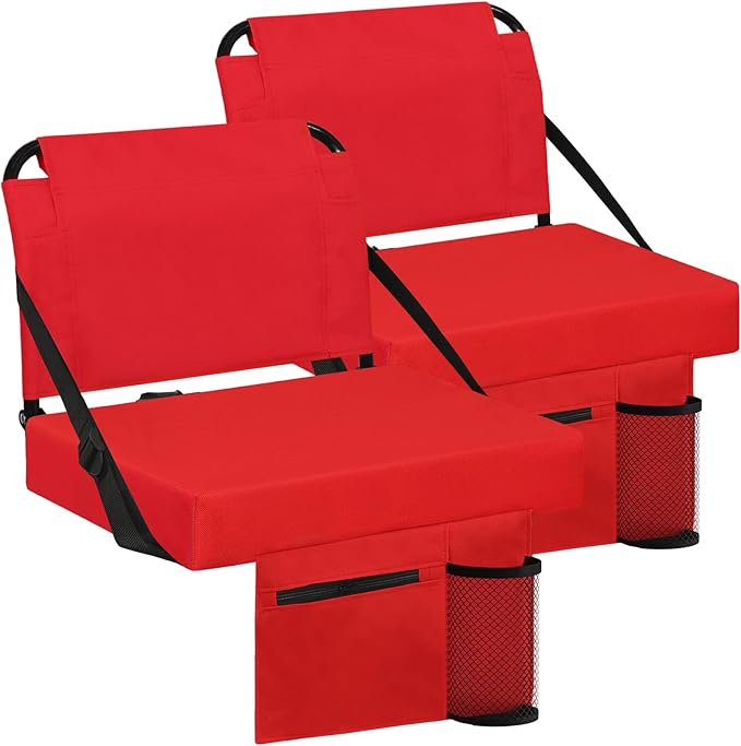 Stadium Seat for Bleachers with Back Support and Wide Padded Cushion Stadium Chair - Includes Shoulder Strap and Cup Holder