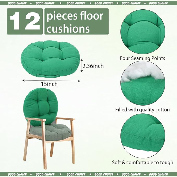 Gerrii 12 Pieces Classroom Floor Cushions with Handles Flexible Floor Seating Cushions Pillows School Chairs in Home School Classroom Kindergarten Daycare Nursery(Vivid Color,Round)