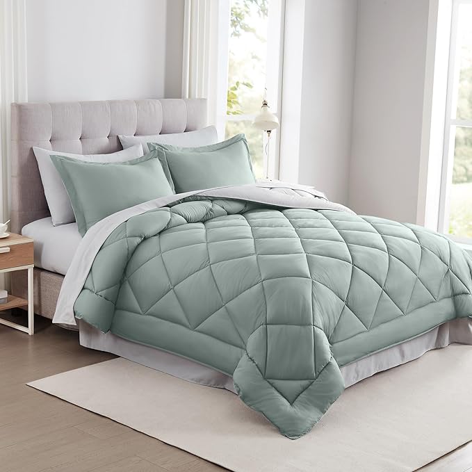 Modern Threads 7-Piece Reversible Comforter Set - Bedding Ensemble with Comforter, Sheets, Pillowcases, and Shams, Dusty Sage King