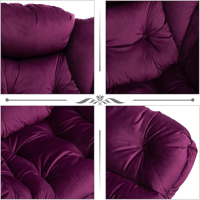 HollyHOME Lazy Chair with Armrest and Side Pocket, Comfy Accent Lounge Chair,Leisure Sofa Armchair for Living Room, Bedroom, Dorm, or Small Spaces, Oversized Reading Sofa Chair,Velvet Deep Purple