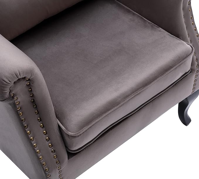 Janoray Mid Century Modern Accent Chair Upholstered Armchair Comfy Velvet Fabric Single Sofa with Tufted Wingback for Small Spaces Bedroom Living Room, Grey