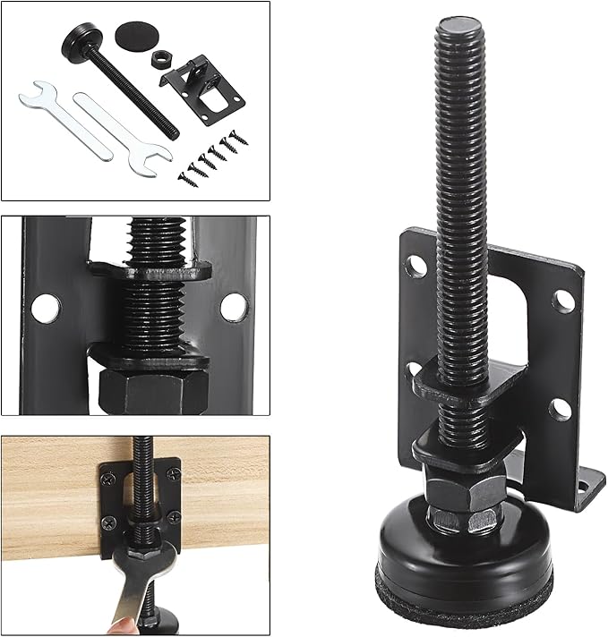 OwnMy 4 Packs Adjustable Furniture Leveling Feets L Shaped Furniture Levelers Legs, Heavy Duty Furniture Mounting Brackets Metal Furniture Leveling Feet for Workbench Cabinet Wardrobe, 4.7" H, Black