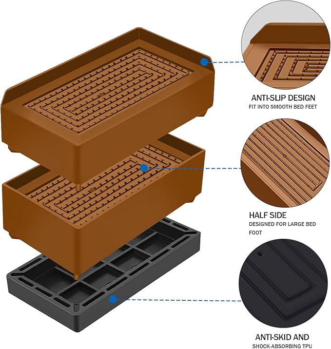 ANNKUT Furniture Risers 3 inch, Rectangle Adjustable Risers Blocks for Bed Sofa Table and Couch Lift to 1.5 or 3 inch，Heavy Duty Support Up to 1,300 Lbs (4 Pack-Brown)