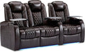 Weilianda Home Theater Seating Top Grain Leather Zero Gravity Recliner Chair Power Headrest Recline Movie Seat Gaming 7 Colors Mood Light Sofa with Tray Table USB Charge Row of 3 Loveseat Left Brown