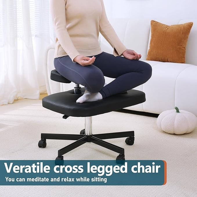 LHOOCX Meditation Chair ADHD Chair Ergonomic Cross Legged Chair with Wheels,Kneeling Chair for Office and Home,ADHD Chairs for Adults (Black)