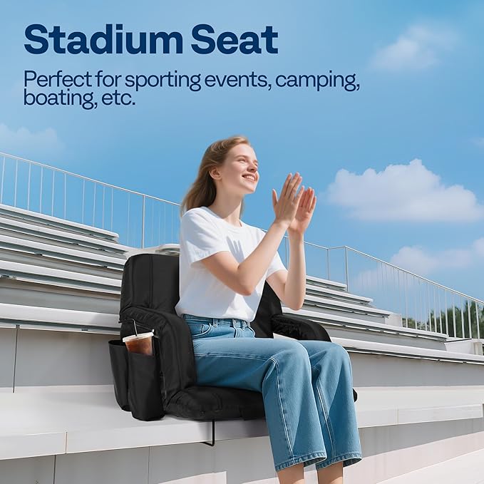 VIVOHOME Wide Padded Stadium Seats with Back Support and Cushion, Portable Reclining Bleacher Chairs with Armrest and Cup Holder, Comfortable for Various Sports Events