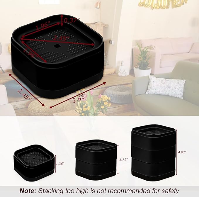 Kvoike 8 Pack Furniture Risers, Adjustable Bed Risers Heavy Duty Stackable Bed Raisers for Table Desk Couch Chair Sofa Cabinet Bed Legs Lift Height 1" (8, Black-2)