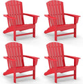 GREENVINES Adirondack Chairs Set of 4 | HDPE Plastic | Oversized Fire Pit Chair | All Weather | Red | Poly Lumber | for Outdoor Deck Backyard Patio Garden