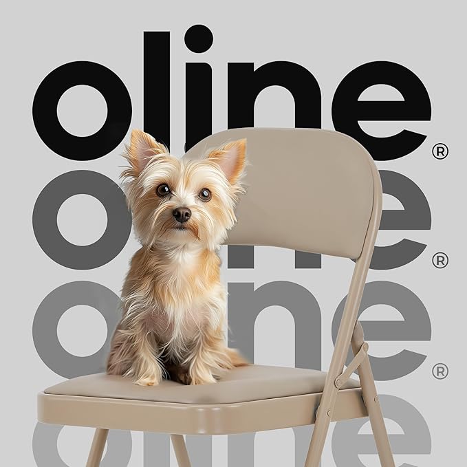 Oline Vinyl Folding Chairs, Padded Vinyl Cushion Chairs with Durable Metal Frame, Indoor Outdoor Stackable Foldable Guest Chairs for Office Wedding Kitchen Dining, 300lb Capacity (Khaki, 1 Pack)