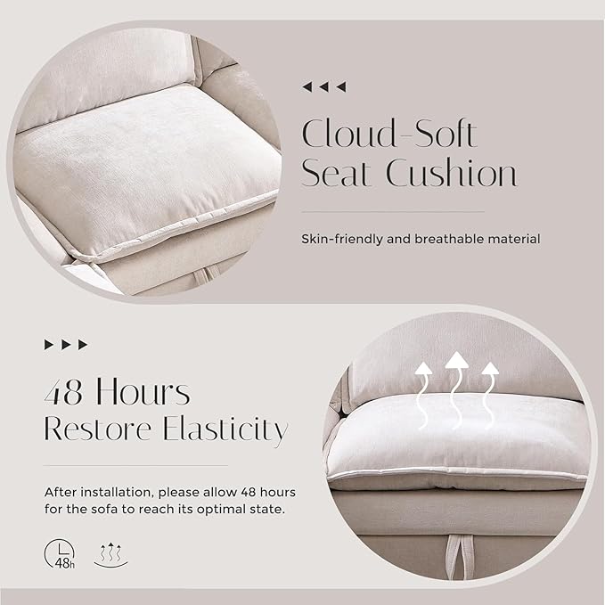 112.6" Sectional Couches for Living Room, Cloud Couch Sectional with Large Storage, U-Shape Modular Sectional Sofa with Ottoman, 6 Seater Chenille Sofa with Pillow for Apartment, Bedroom, Beige