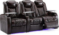 Weilianda Home Theater Seating Top Grain Leather Zero Gravity Recliner Chair Power Headrest Recline Movie Seat Gaming 7 Colors Mood Light Sofa with Tray Table USB Charge Row of 3 Loveseat Right Brown