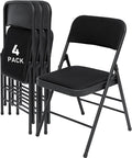 SEALAMB 4 Pack Fabric Folding Chairs with Padded Seats & Cushion, Metal Foldable Chairs for Wedding Party, Commercial Chairs for Office School Church Events, 350lb Capacity (Black-Fabric, 4 Pack)