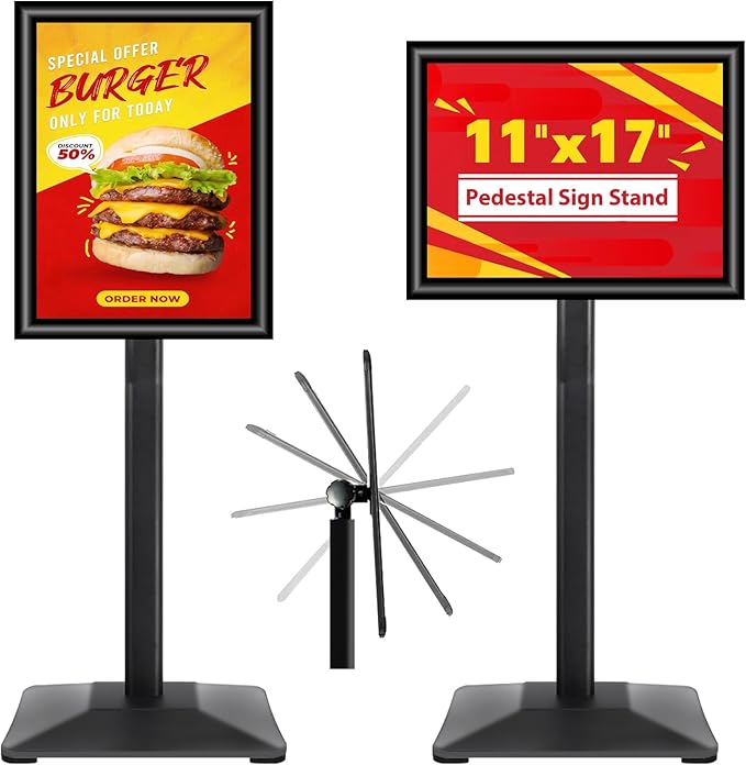 VAIIGO Pedestal Sign holder Stand 11x17inch Adjustable Standing Floor Sign Stand with Heavy Base & Snap Frame Display Stand for Indoor Outdoor Business Store Sign Holder Poster Stand (Black)