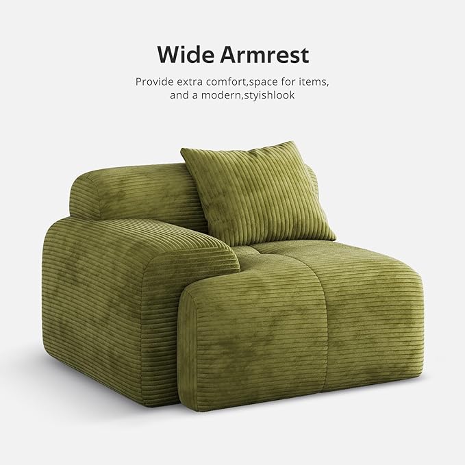 Aosaifen Modern L-Shaped Modular Sectional Sofa for Living Room，Oversized 3-Seater Couch with Deep Seat and Movable Ottoman – No Assembly,Comfortable Corduroy Fabric Boneless Sofa (Green)