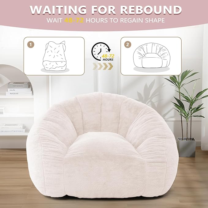 Bean Bag Chair for Adults, Soft Faux Fur Giant Beanbag Chairs, Oversized Cozy Bean Bag Couch Large Reading Chair, Comfy Bean Bag Sofa for Living Room, Bedroom & Dorm, Light Pink
