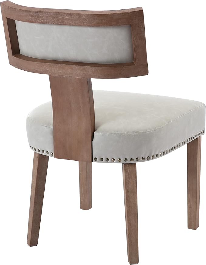 RIVOVA Mid Century Modern Dining Chairs Set of 2 PU Leather Upholstered Kitchen Side Chairs with Nailhead Trim, Modern Kitchen Armless Solid Wood Dining Chairs, Grey