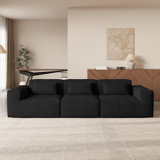 JACH 118" Modular Sectional Sofa, Huge Plus 3 Seater Cloud Couch, Modern Comfy Cloud Couches, Sofas Furniture for Living Room, Office, Apartment, Black