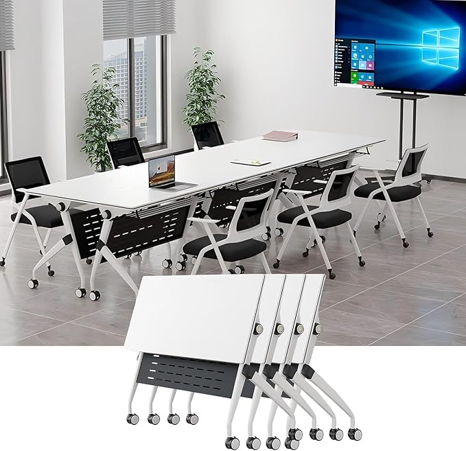 YUOXU Conference Room Table,Folding Conference Table,Flip Top Mobile Desk with Locking Silent Casters-Space Saving Rolling Table for Training Room, Office, Classroom (4, 55.12 * 23.62 * 29.53")