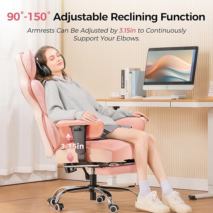 COMHOMA Desk Office Chair 400LBS Big and Tall Office Chairs Ergonomic Gaming Chairs with Wide Seat Leather High Back Chair with Foot Rest Adjustable Armrests Pocket Spring Lumbar Support