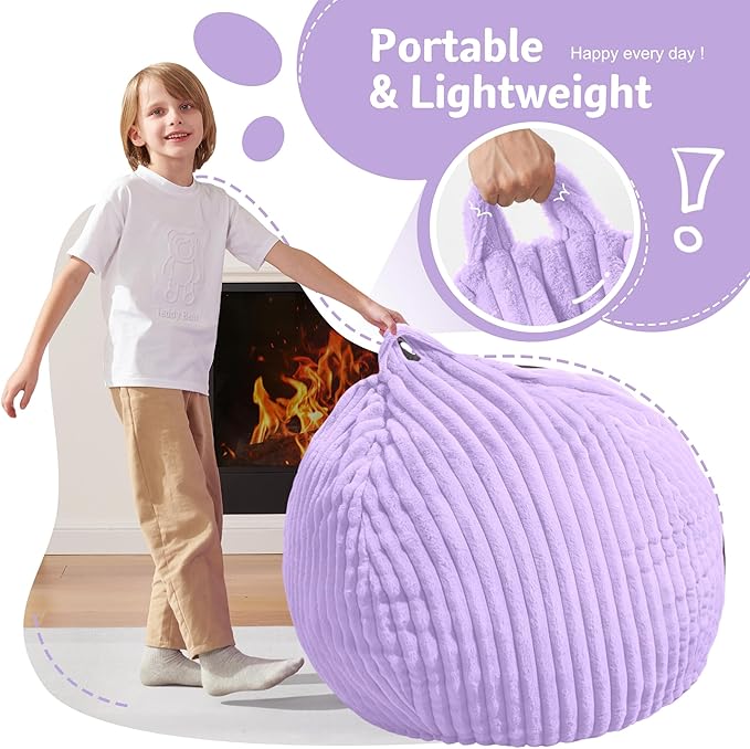 Homguava 2FT Bean Bag Chair, 2' Small Bean Bags with Memory Foam Filled, Beanbag Chairs with Machine Washable Cover Dutch Corded Plush Cover for Classroom,Living Room,Bedroom-Purple