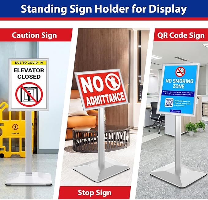 VAIIGO Sign Stand 11x17inch Pedestal Sign Holder Poster Stand 3Packs Adjustable Floor Standing Sign Holder with Heavy Duty Display Stand for Indoor Outdoor Business Store Sign Holders(Silver)