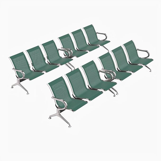 Kinfant 3-Seat Waiting Room Chair - Office Guest Reception Chairs with Ergonomic Backrests, Airport Waiting Bench with Armrests, Metal Waiting Furniture for Hospital, Bank (Dark Green, Set of 4)