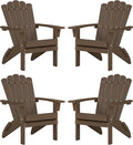 Adirondack Chairs, Folding Chairs Set of 4, Heavy Duty Weather-Resistant Patio Chairs with Wide Armrests & Ergonomic High Back, HDPE Fire Pit Seating for Backyard, Garden, Porch (Brown)