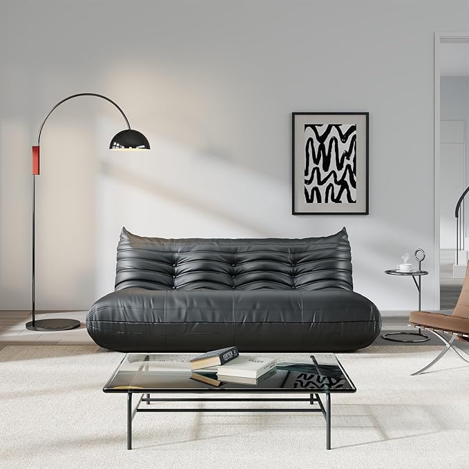 Comfy Lazy Floor Sofa Couch,Bean Bag Chairs,Soft Armless Fireside Chair,Faux Leather Lounge Chair,Corner Relax Couch for Living Room Bedroom,Salon Office,Adults（Black+3 Seat