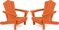 KINGYES Folding Adirondack Chair Set of 2, HDPE All-Weather Folding Adirondack Chair, Orange
