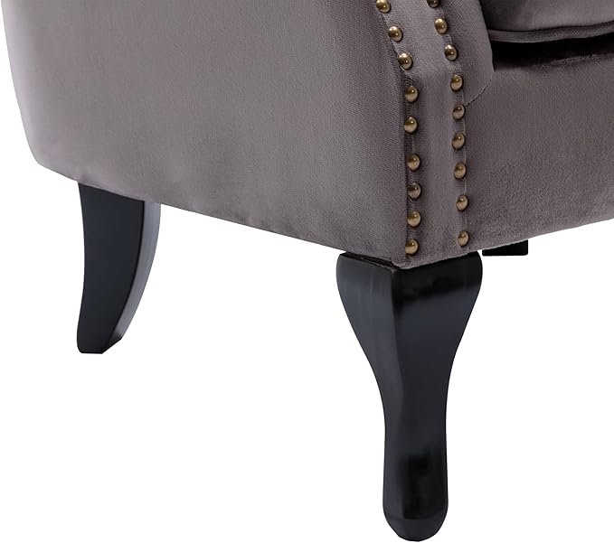 Janoray Mid Century Modern Accent Chair Upholstered Armchair Comfy Velvet Fabric Single Sofa with Tufted Wingback for Small Spaces Bedroom Living Room, Grey
